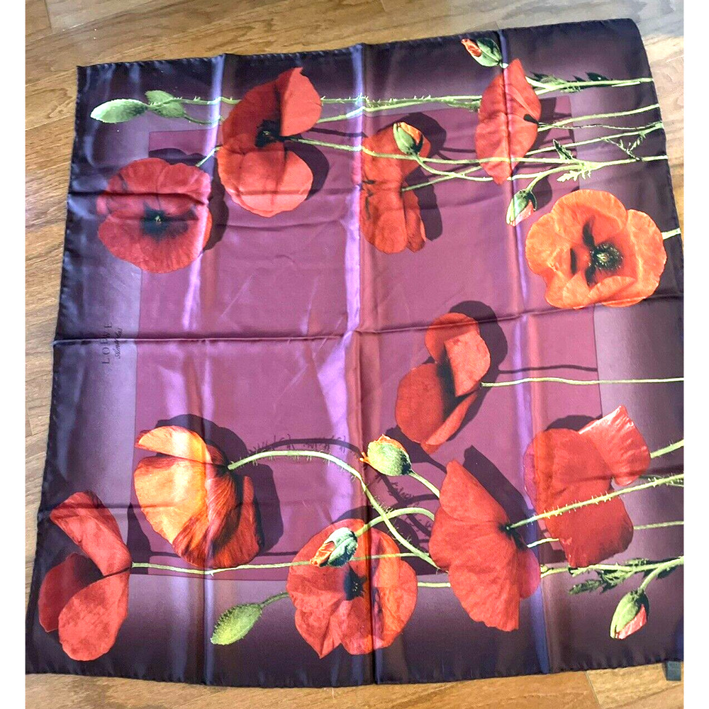 Loewe Amapola Poppy Silk Scarf 34 Inch Purple with Classic Floral Design